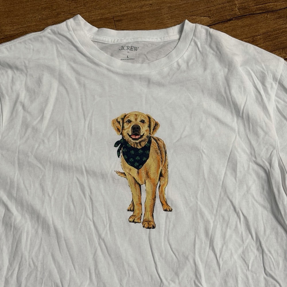 Men's J.CREW Golden Retriever White Graphic Shirt Sz Large